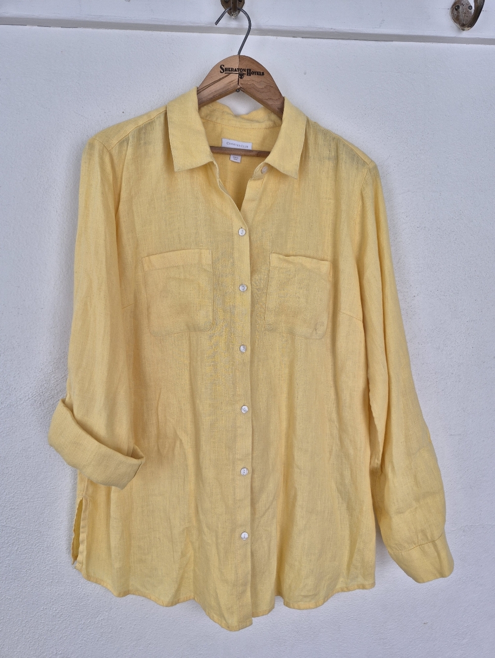 100% Linen Top By Charter Club Size Large Buttery Yellow